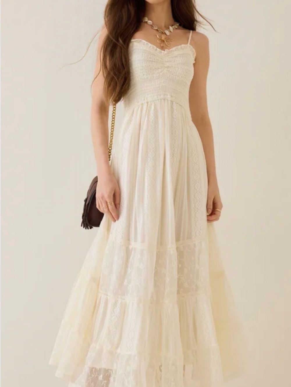 Altar'd State Cream Lace Tiered Maxi Dress